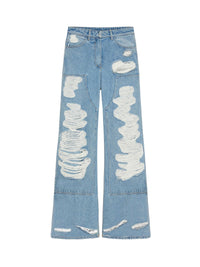 Jean oversize en denim destroyed - Bleu Clair