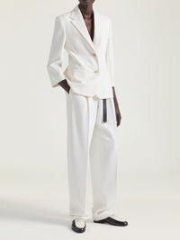 Pantalon à doubles pinces élastiqué en laine - Ivory
