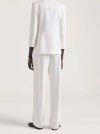 Pantalon à doubles pinces élastiqué en laine - Ivory