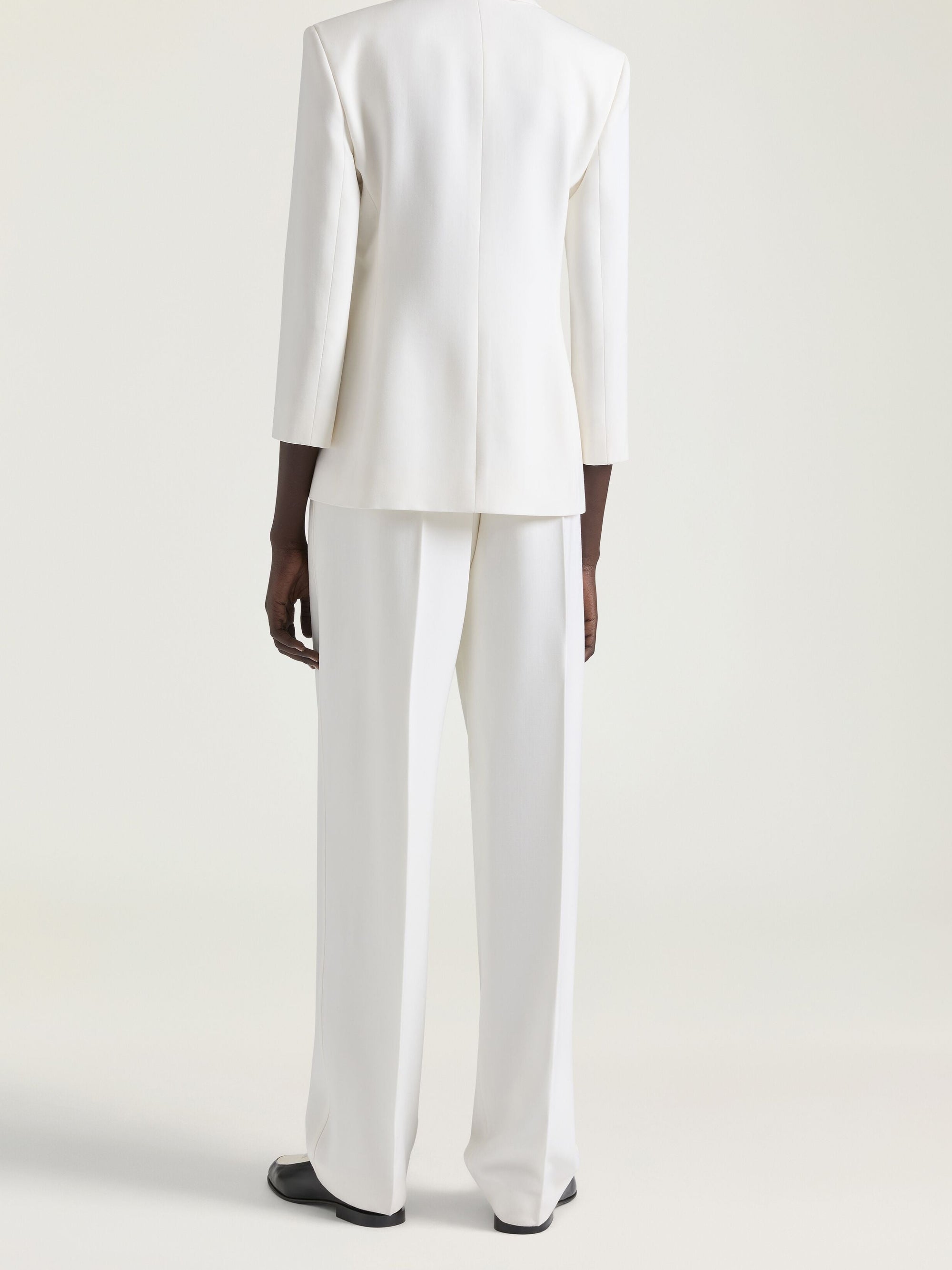 Pantalon à doubles pinces élastiqué en laine - Ivory