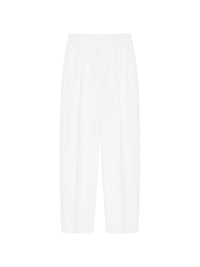 Elasticated wool trousers with double pleats - Ivory