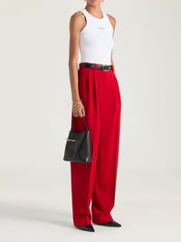 Pantalon à doubles pinces élastiqué en laine - Dark Red