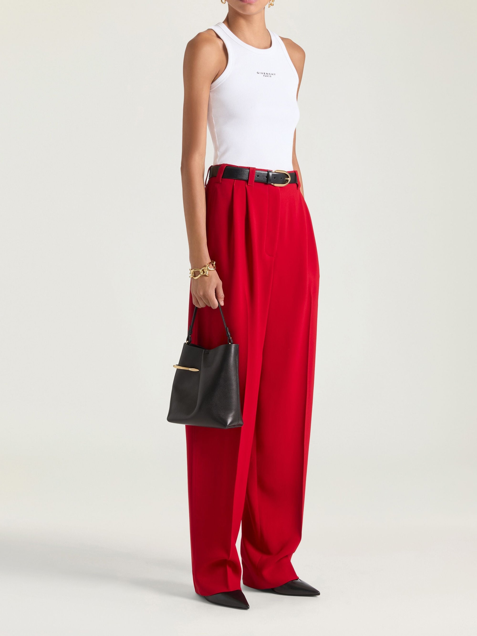 Pantalon à doubles pinces élastiqué en laine - Dark Red