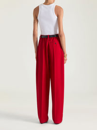 Pantalon à doubles pinces élastiqué en laine - Dark Red