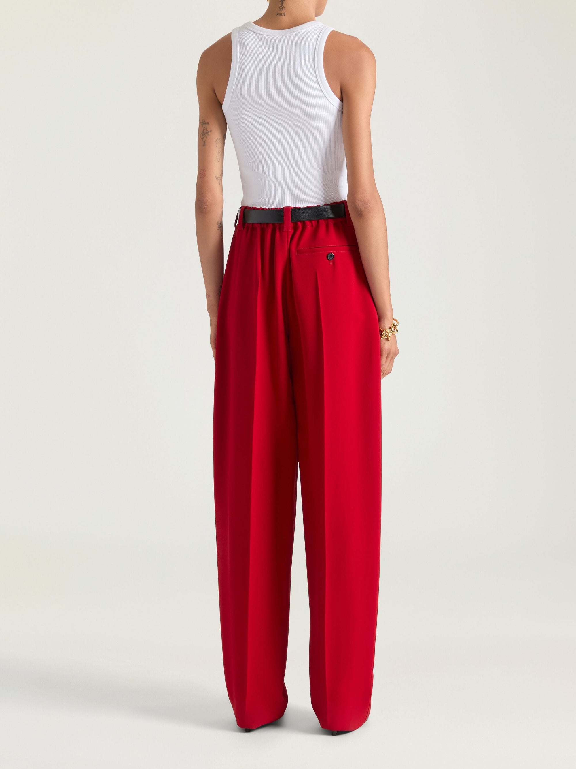 Pantalon à doubles pinces élastiqué en laine - Dark Red