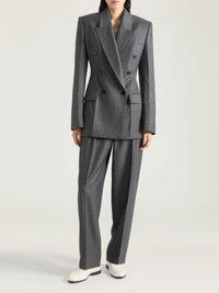 Pantalon à doubles pinces élastiqué en laine - Grey Mix