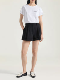 Wool shorts with double pleats - Black