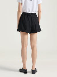 Wool shorts with double pleats - Black
