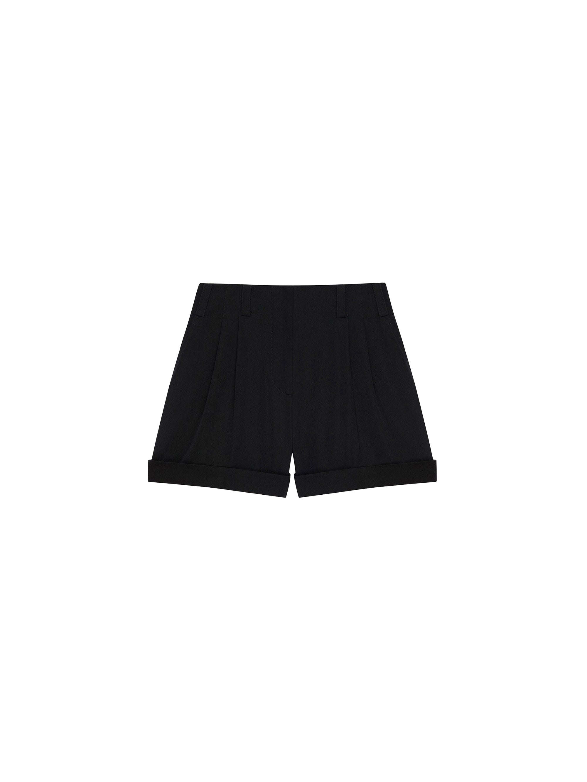 Wool shorts with double pleats - Black