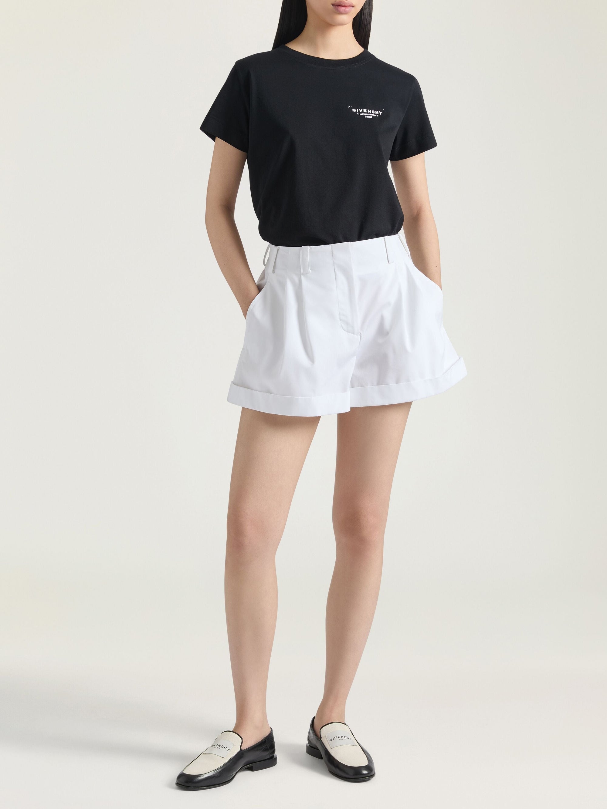 Short à doubles pinces en laine - White