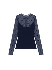 Top manches longues en tulle 4G - Dark Navy