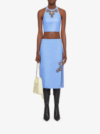 Top cropped en cuir avec pierres brodées - Cornflower
