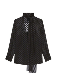 Blouse à pois avec lavallière en satin - Noir