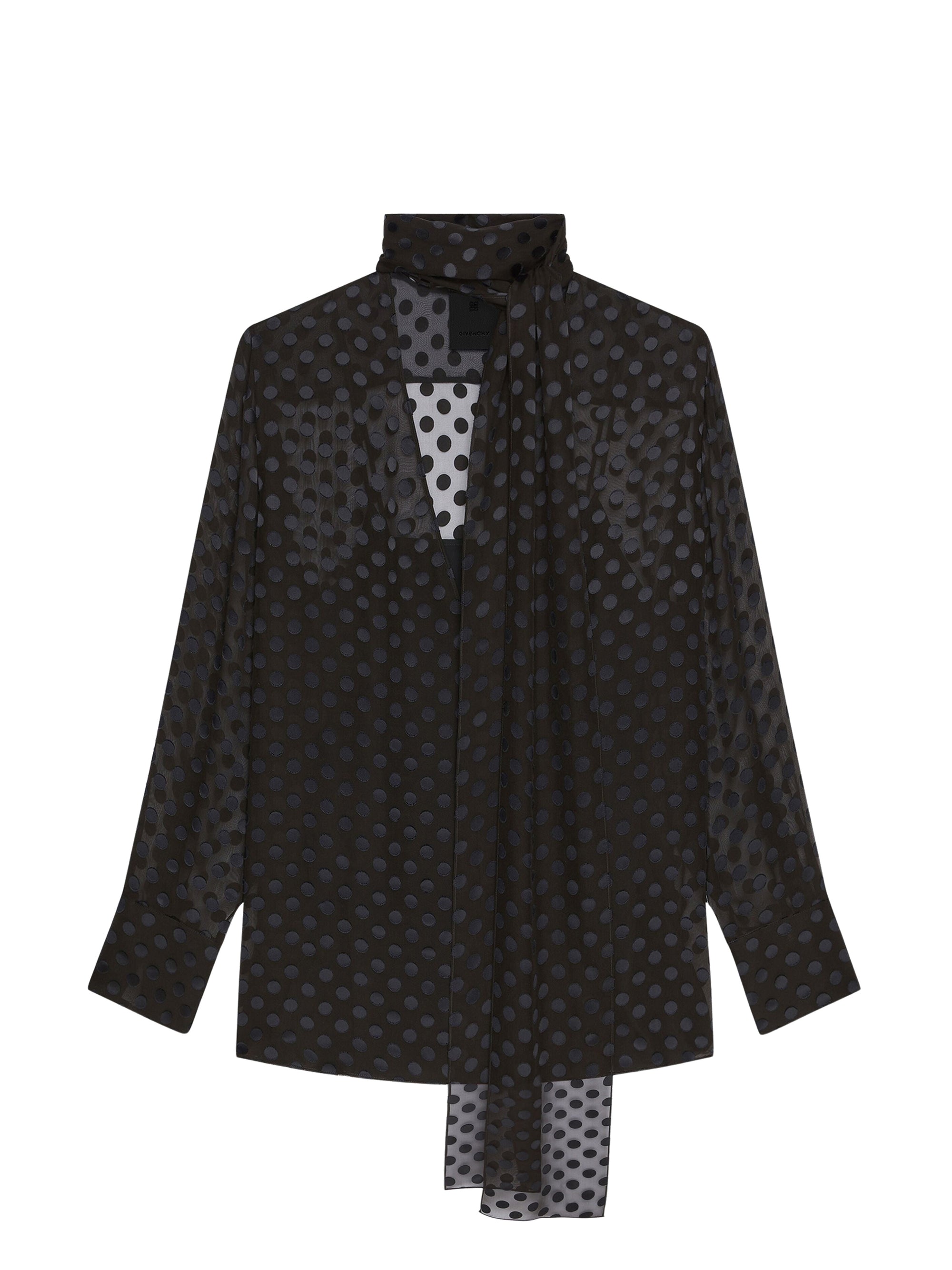 Blouse à pois avec lavallière en satin - Noir