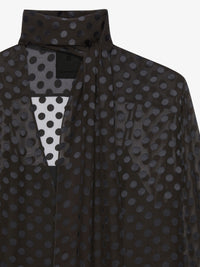 Blouse à pois avec lavallière en satin - Noir
