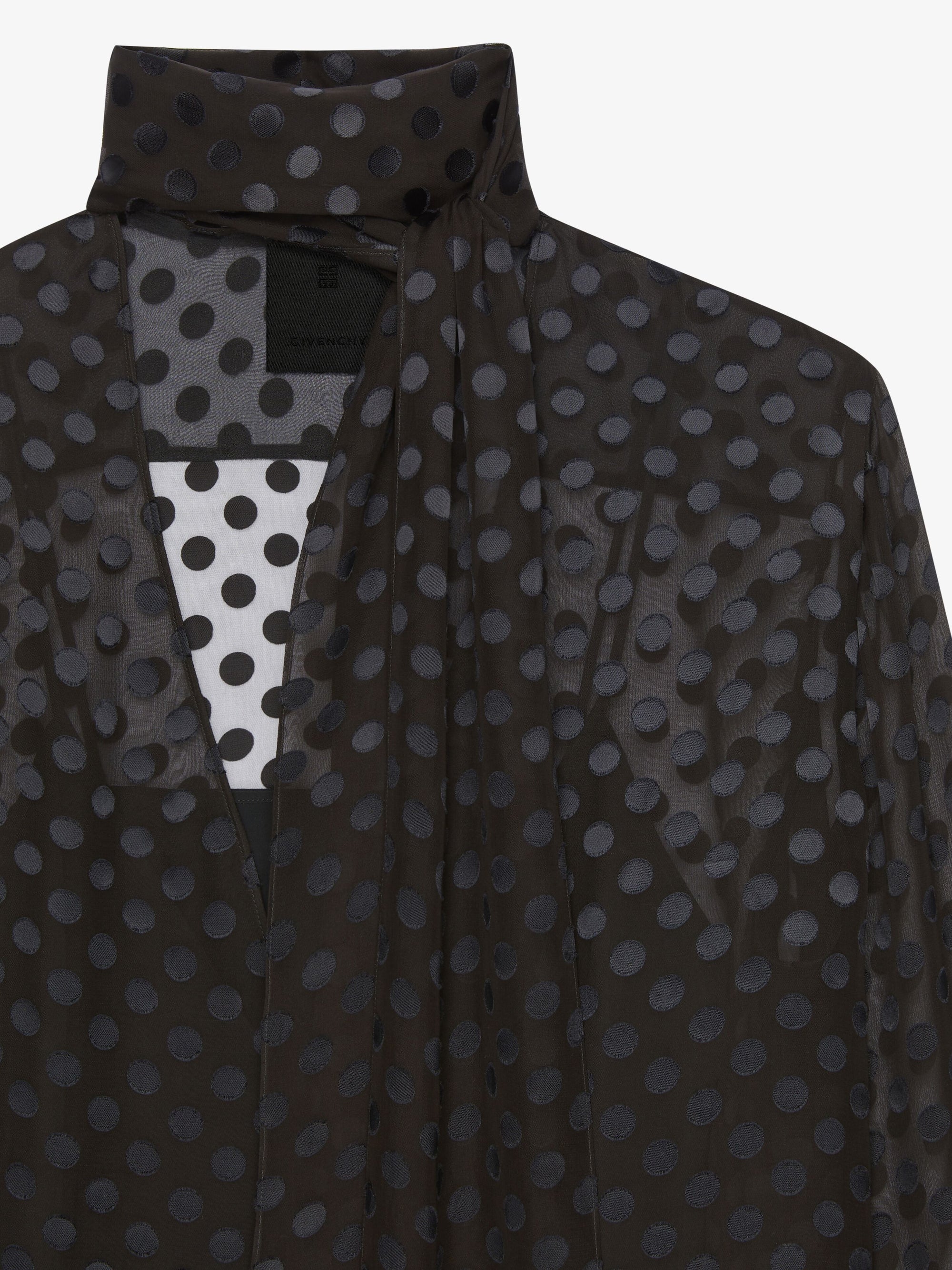 Blouse à pois avec lavallière en satin - Noir