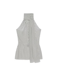 Top à col noué en soie - Ecru & Black