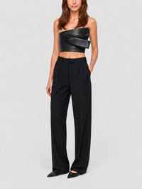 Top drapé en cuir - Black