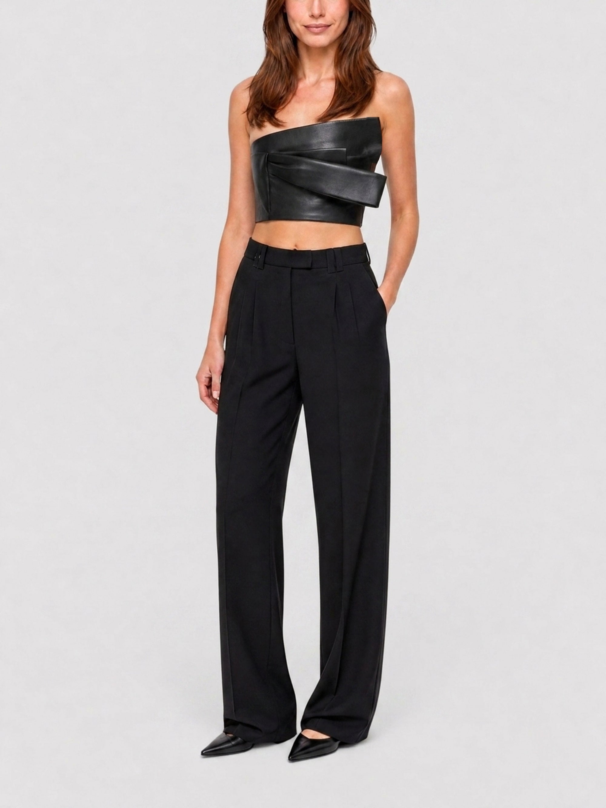 Top drapé en cuir - Black