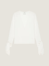 DEEP V-NECK BOW CUFFS BLOUSE