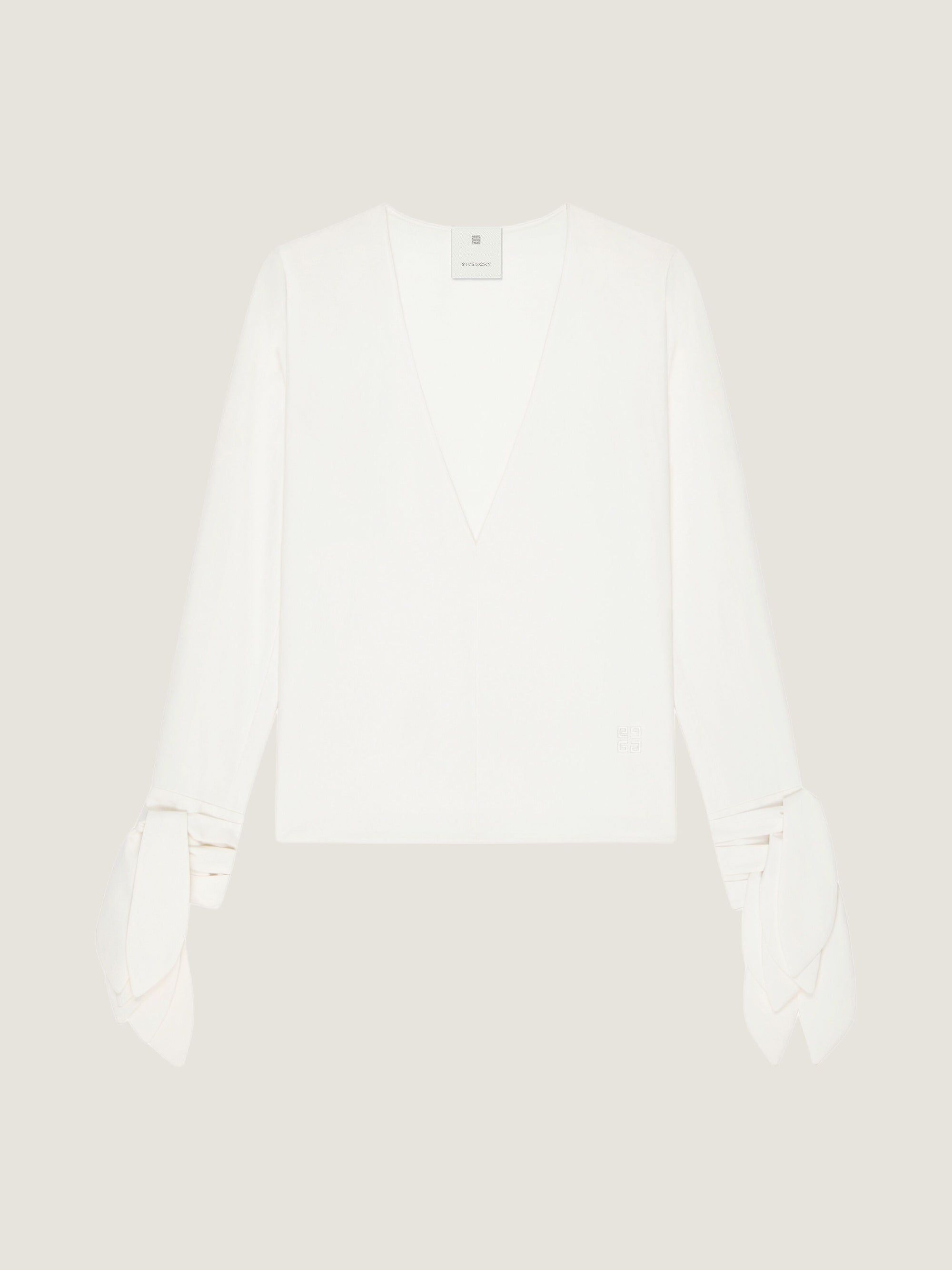 DEEP V-NECK BOW CUFFS BLOUSE