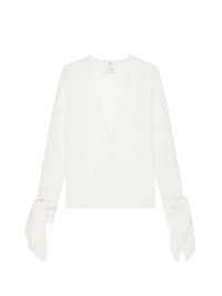 Blouse col V profond à poignets noués en soie - Off White