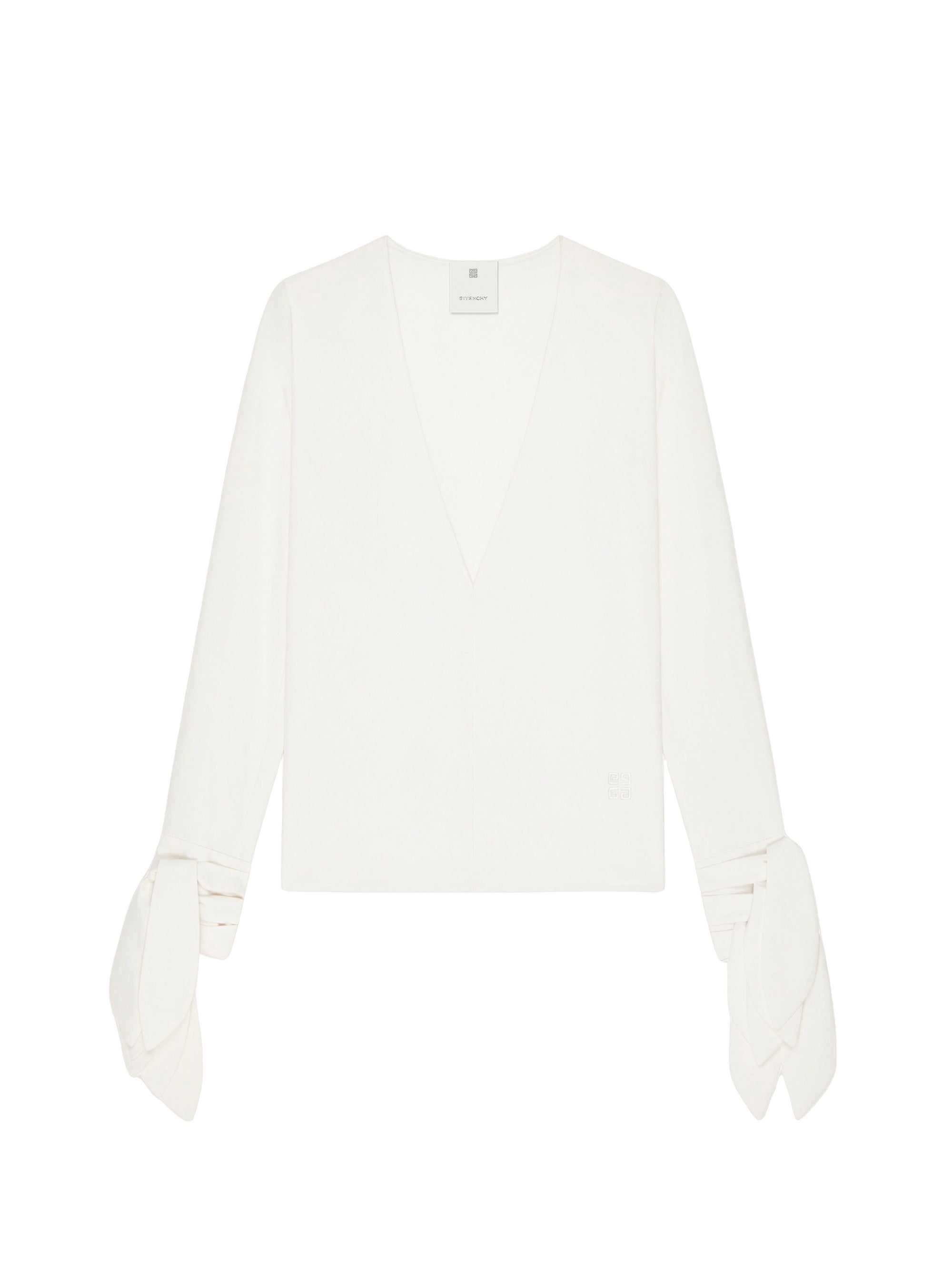Blouse col V profond à poignets noués en soie - Off White