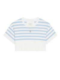 T-shirt rayé cropped à détail 4G - White & Light Blue