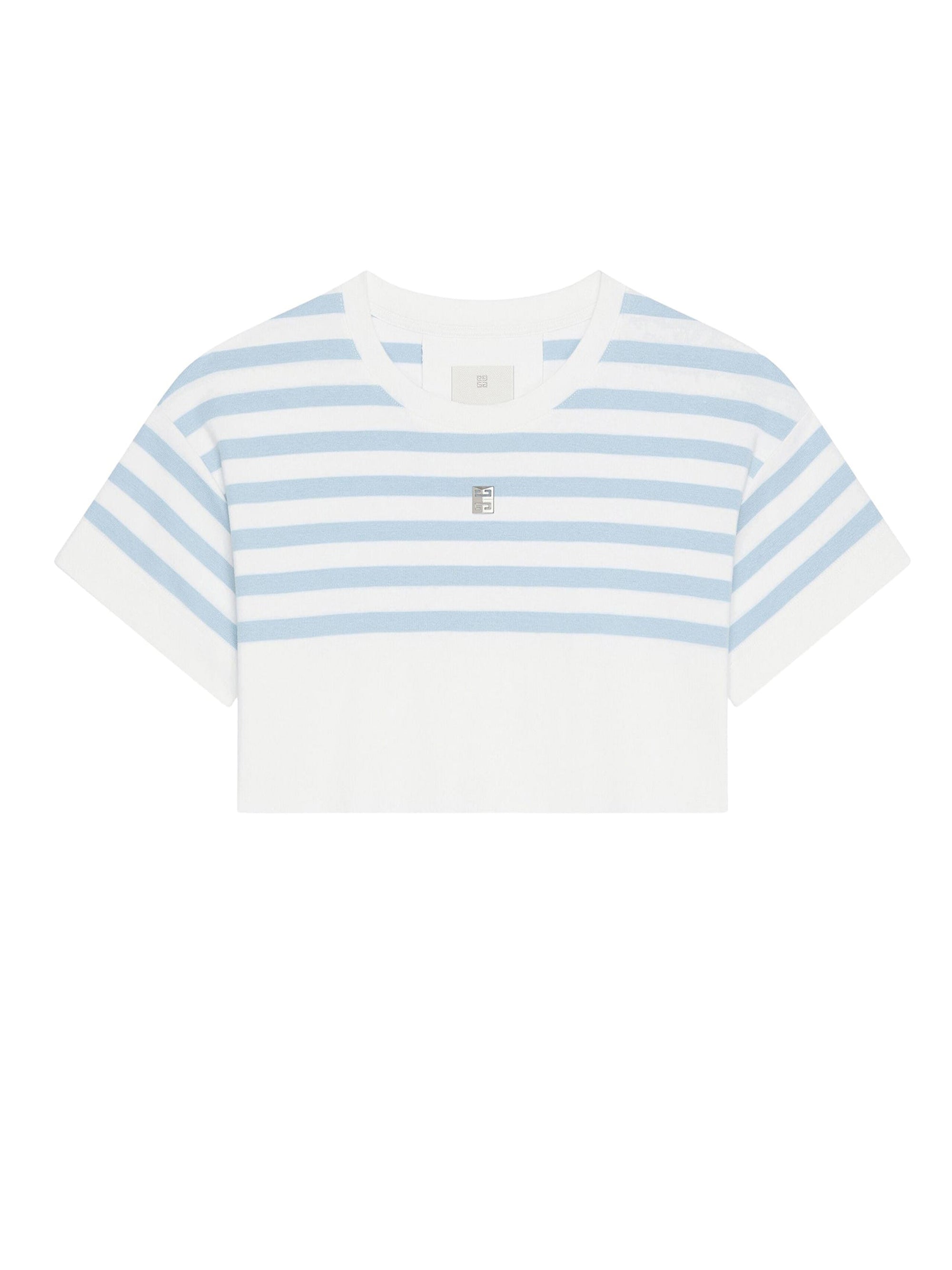 T-shirt rayé cropped à détail 4G - White & Light Blue