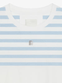 T-shirt rayé cropped à détail 4G - White & Light Blue