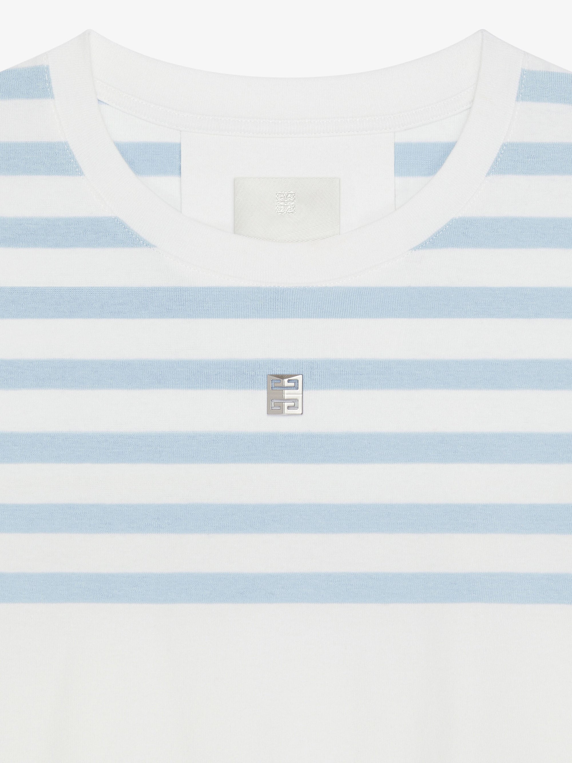 T-shirt rayé cropped à détail 4G - White & Light Blue