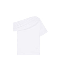 T-shirt drapé à encolure asymétrique - White