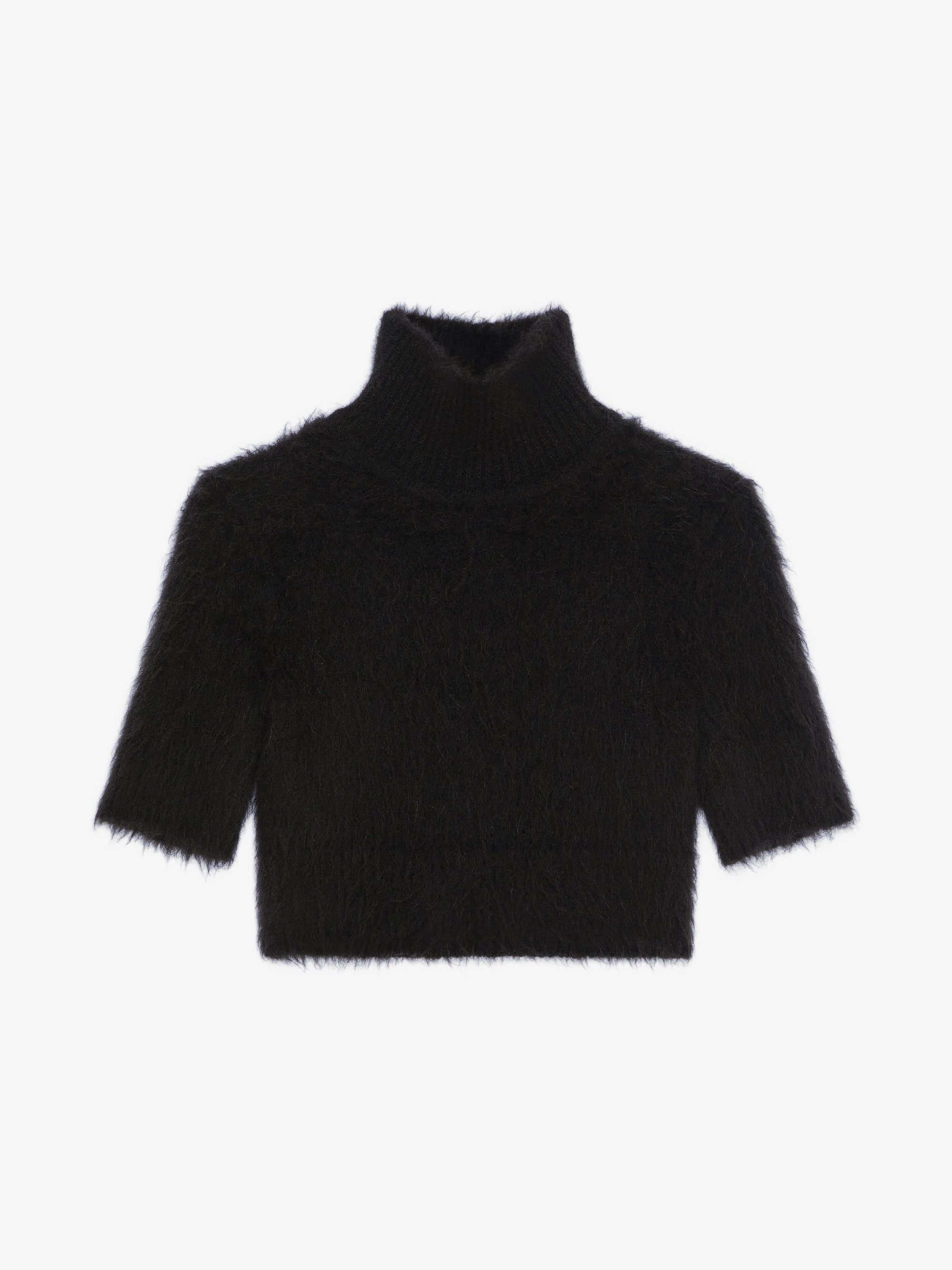 HIGH NECK SHORT SLEEVES CROPPED SWEATER