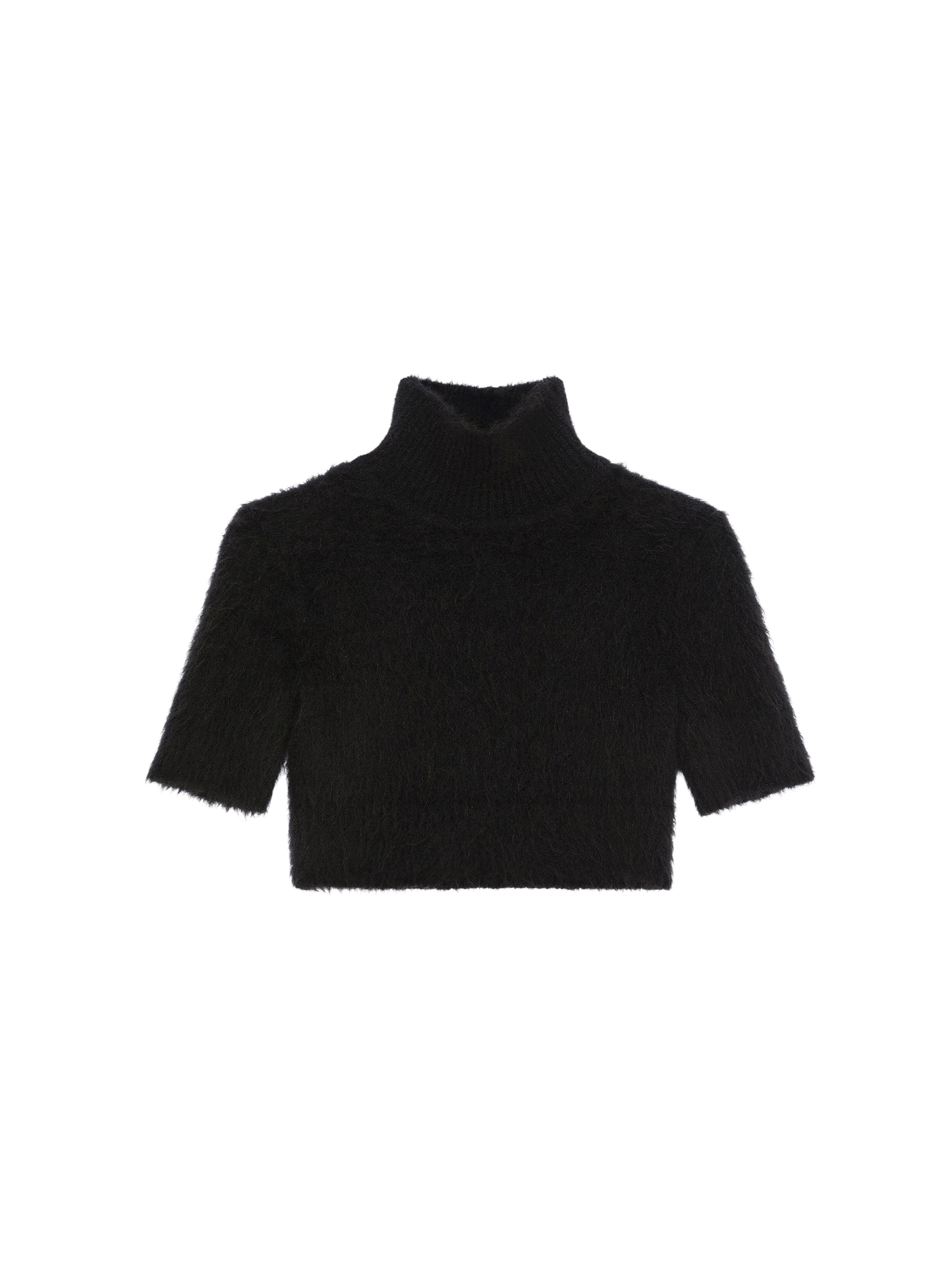 Short-sleeved, high-necked wool jumper - Black