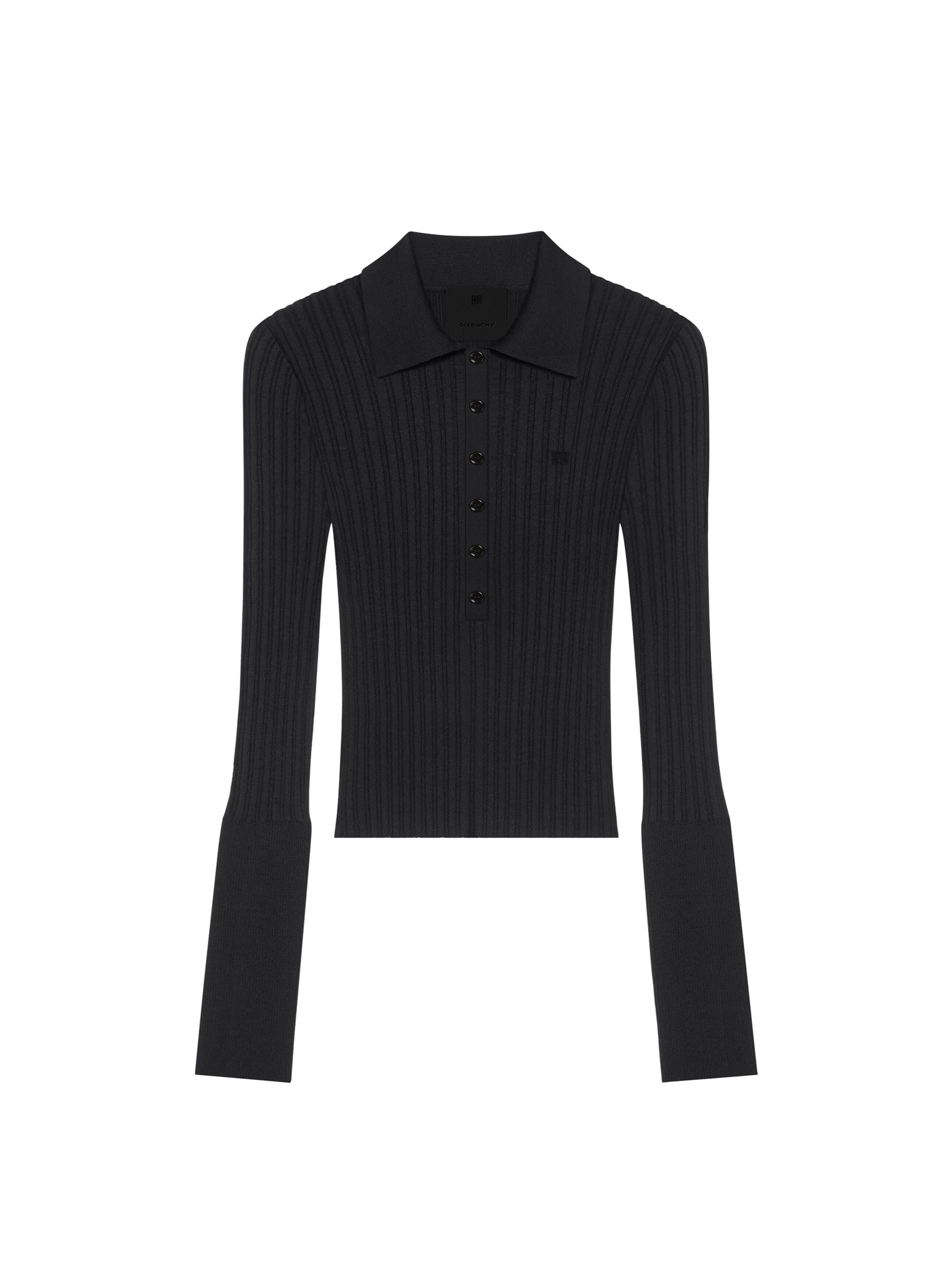 Pull polo à détail 4G en laine - Black