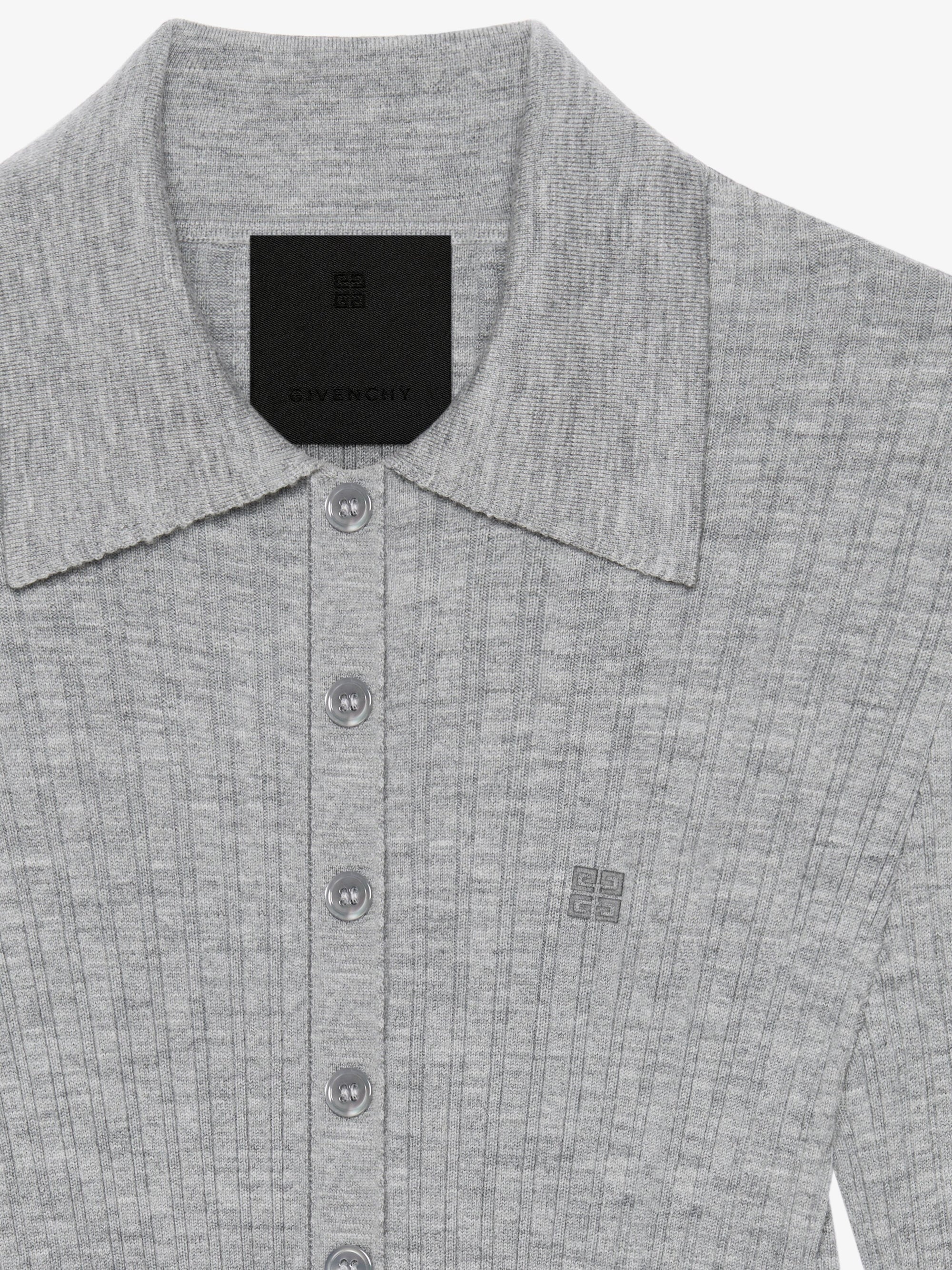 Pull polo à détail 4G en laine - Heather Grey