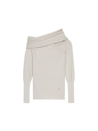 Pull drapé asymétrique en laine - Beige