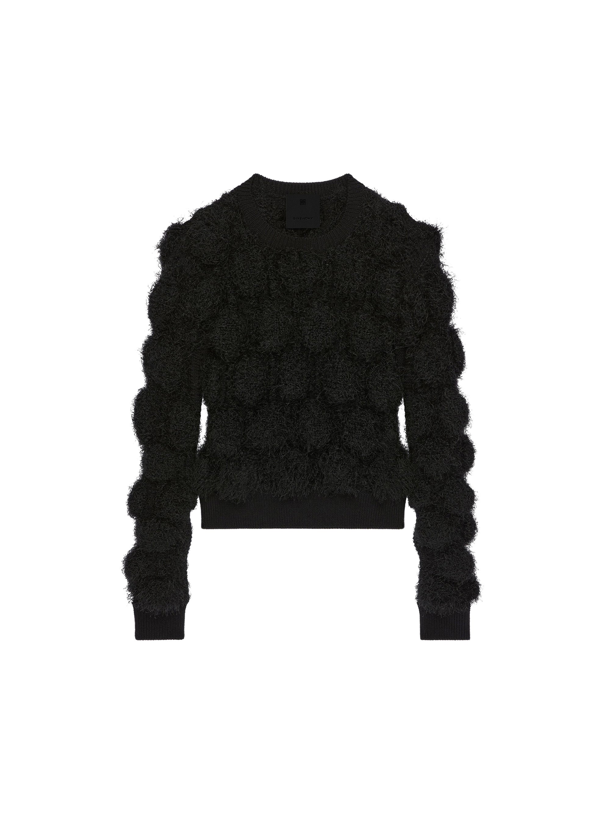 Pull col rond à pompons en laine mélangée - Black