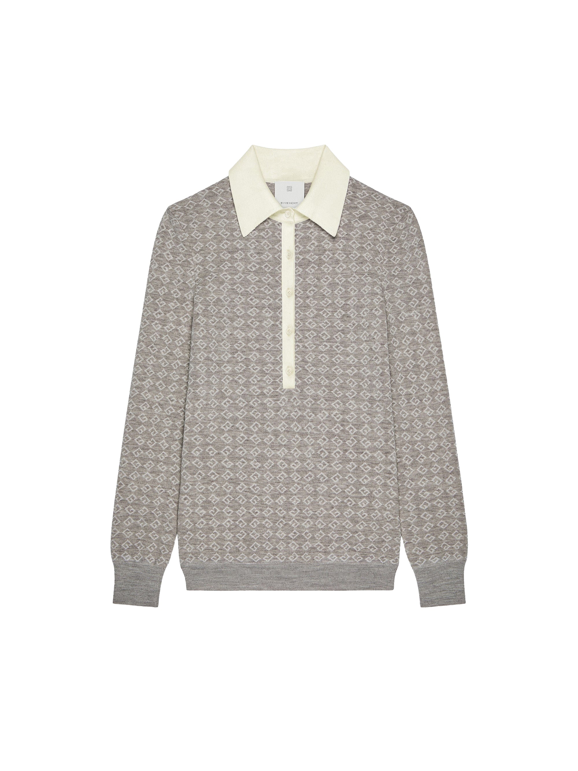 Pull col polo manches longues en laine - Beige