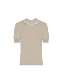 Pull brodé à franges cristal en laine - Natural Beige