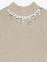 OPEN BACK CRYSTAL FRINGES EMB. SWEATER
