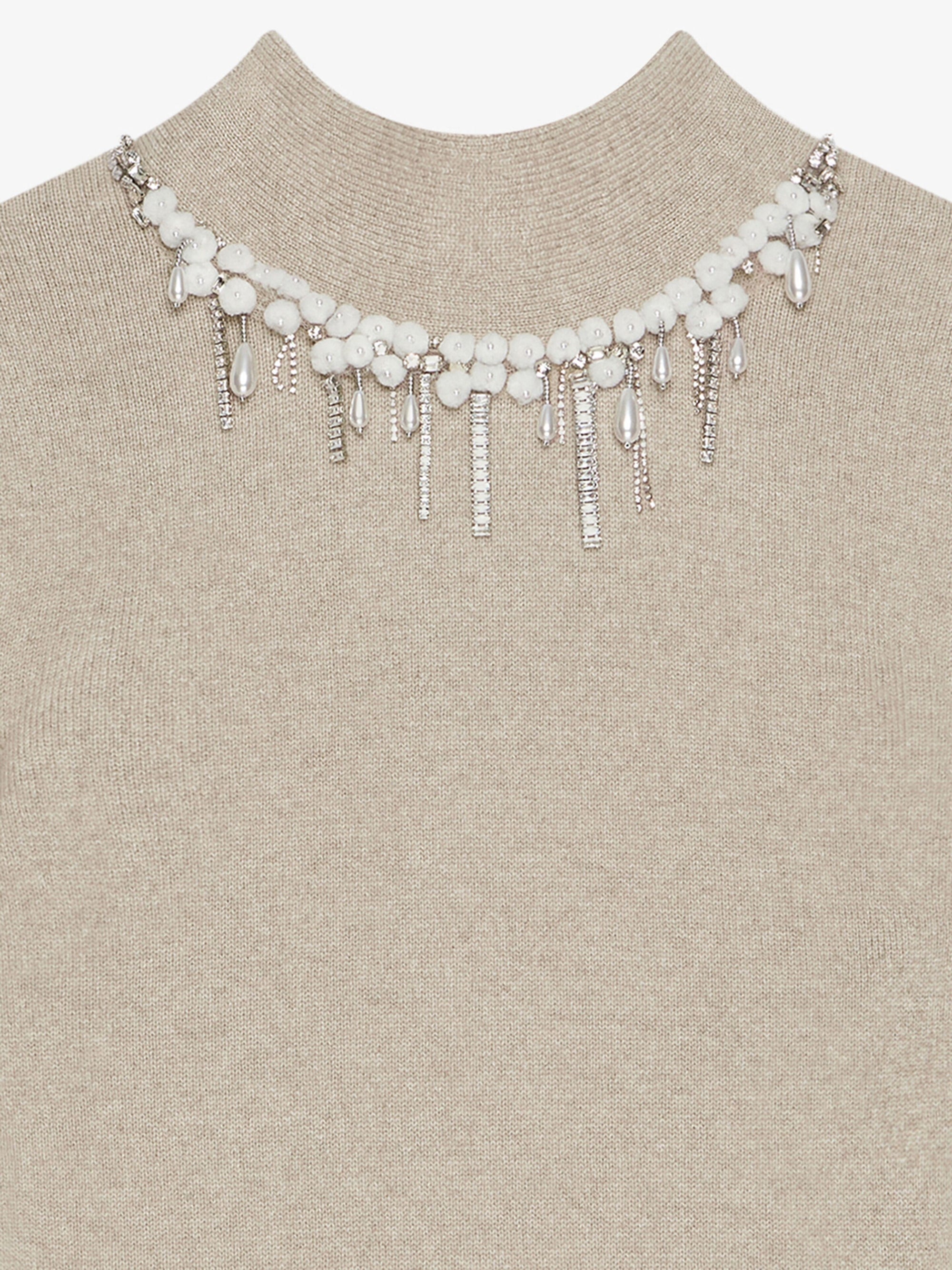 OPEN BACK CRYSTAL FRINGES EMB. SWEATER