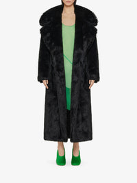 Manteau croisé en fausse fourrure - Noir