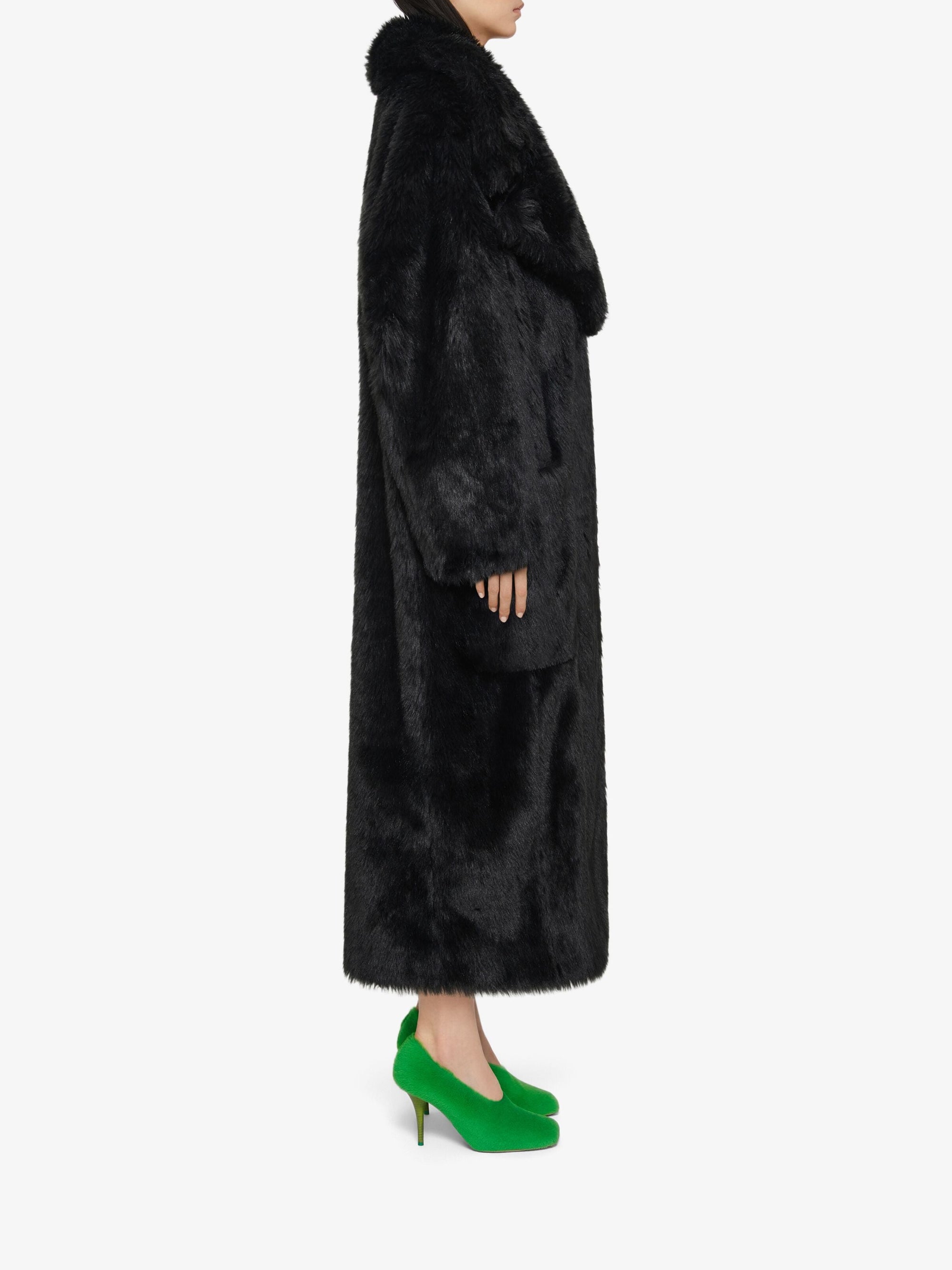 Manteau croisé en fausse fourrure - Noir