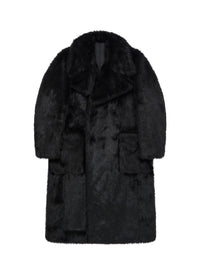 Manteau croisé en fausse fourrure - Noir
