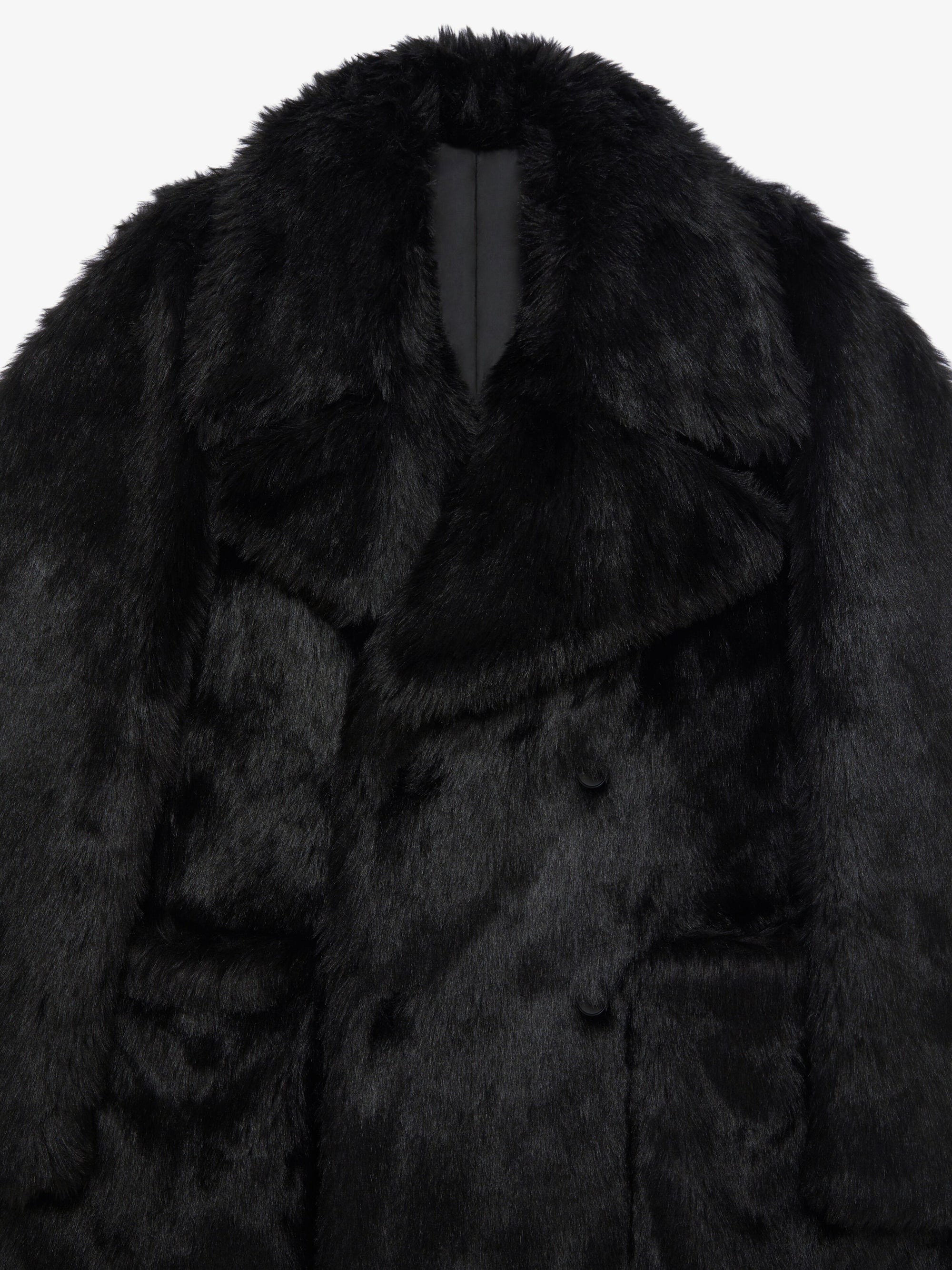 Manteau croisé en fausse fourrure - Noir