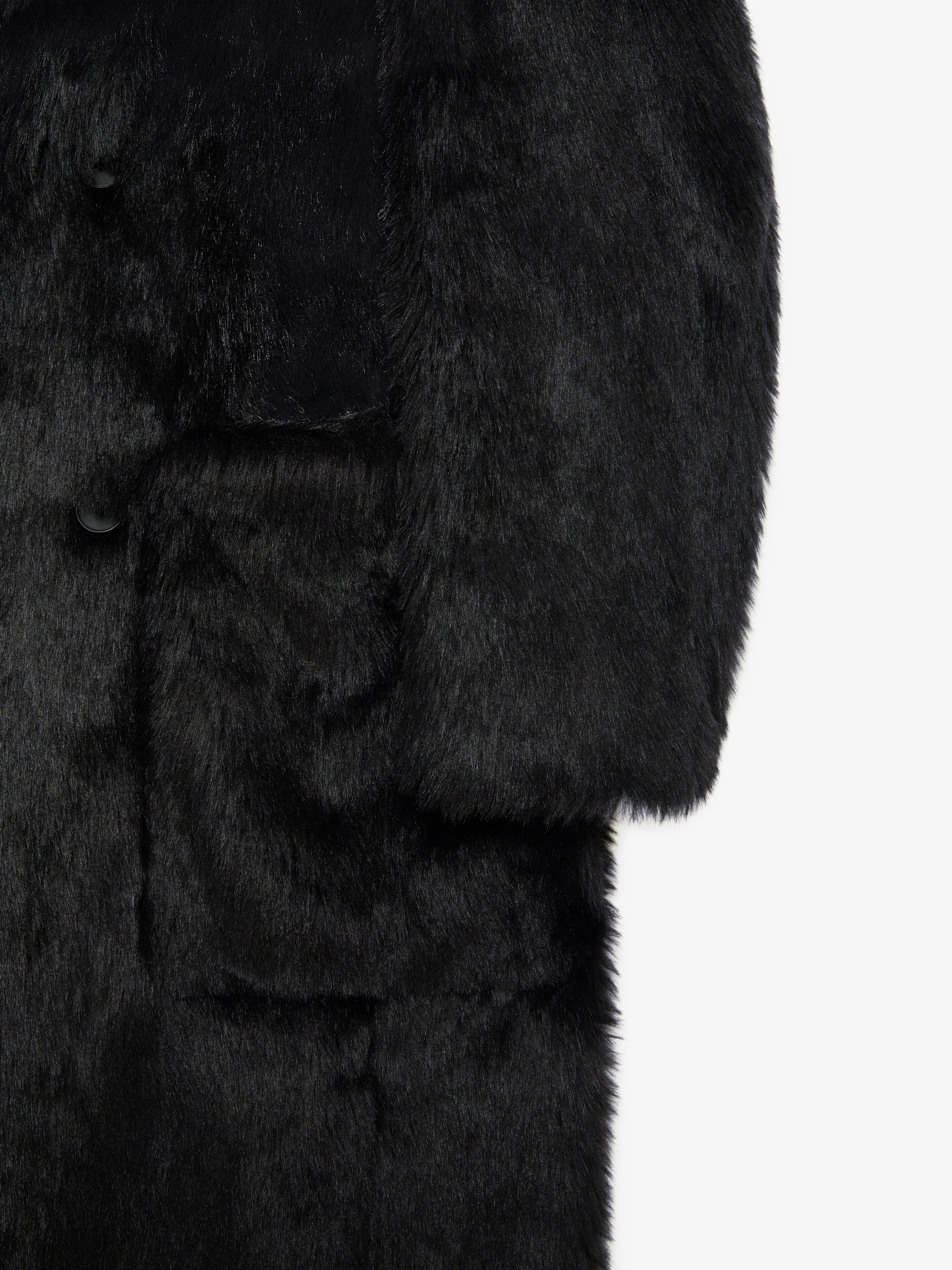 Manteau croisé en fausse fourrure - Noir
