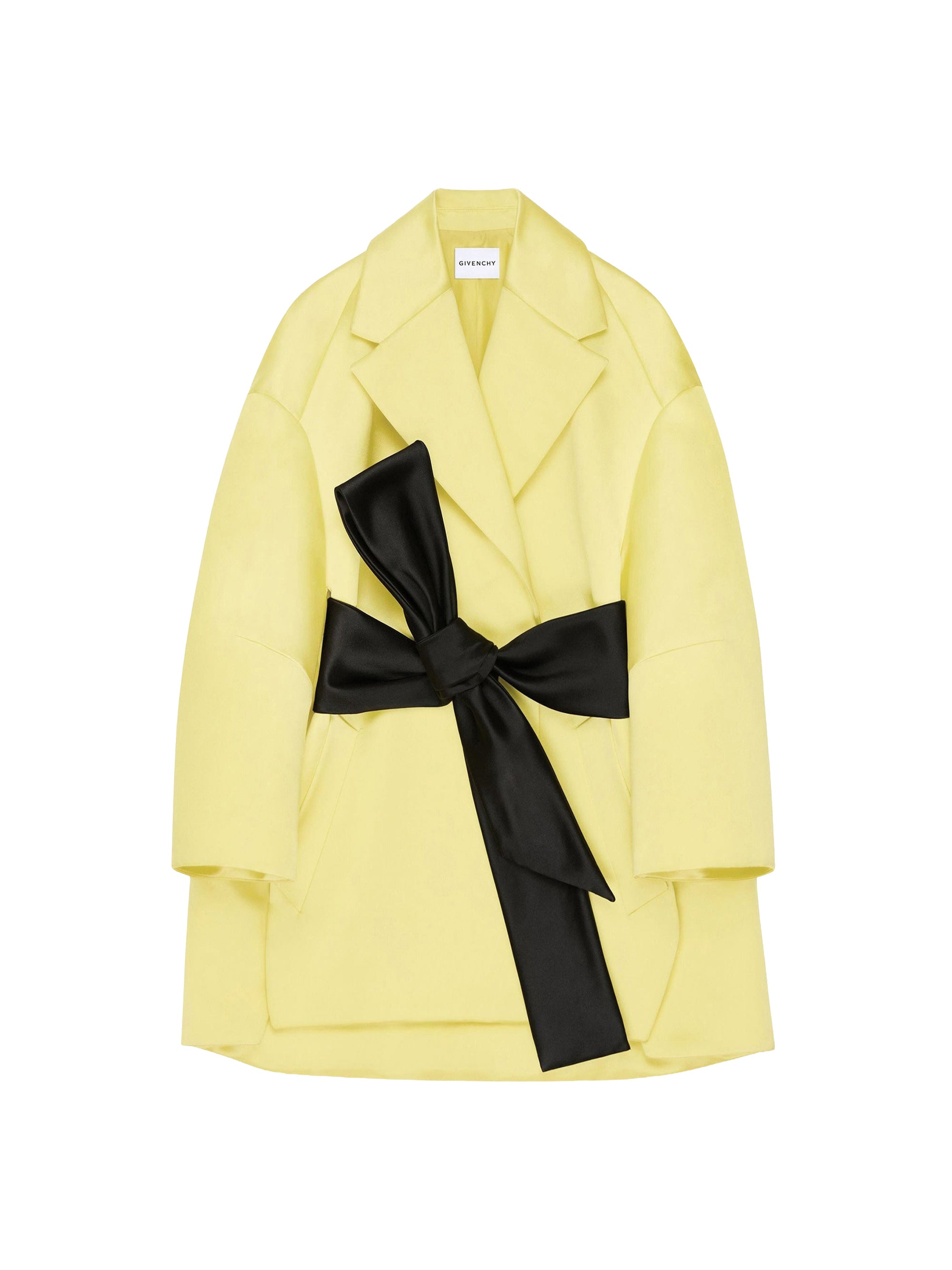 Short cocoon coat in silk satin – Acid Yellow