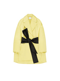 Manteau court cocon en satin de soie - Acid Yellow