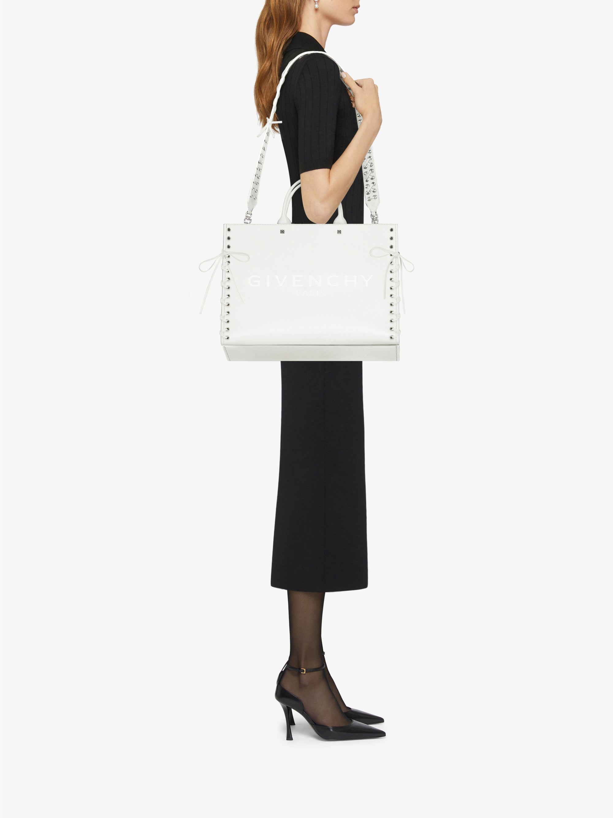 Cabas G-Tote moyen corset en cuir - Ivoire